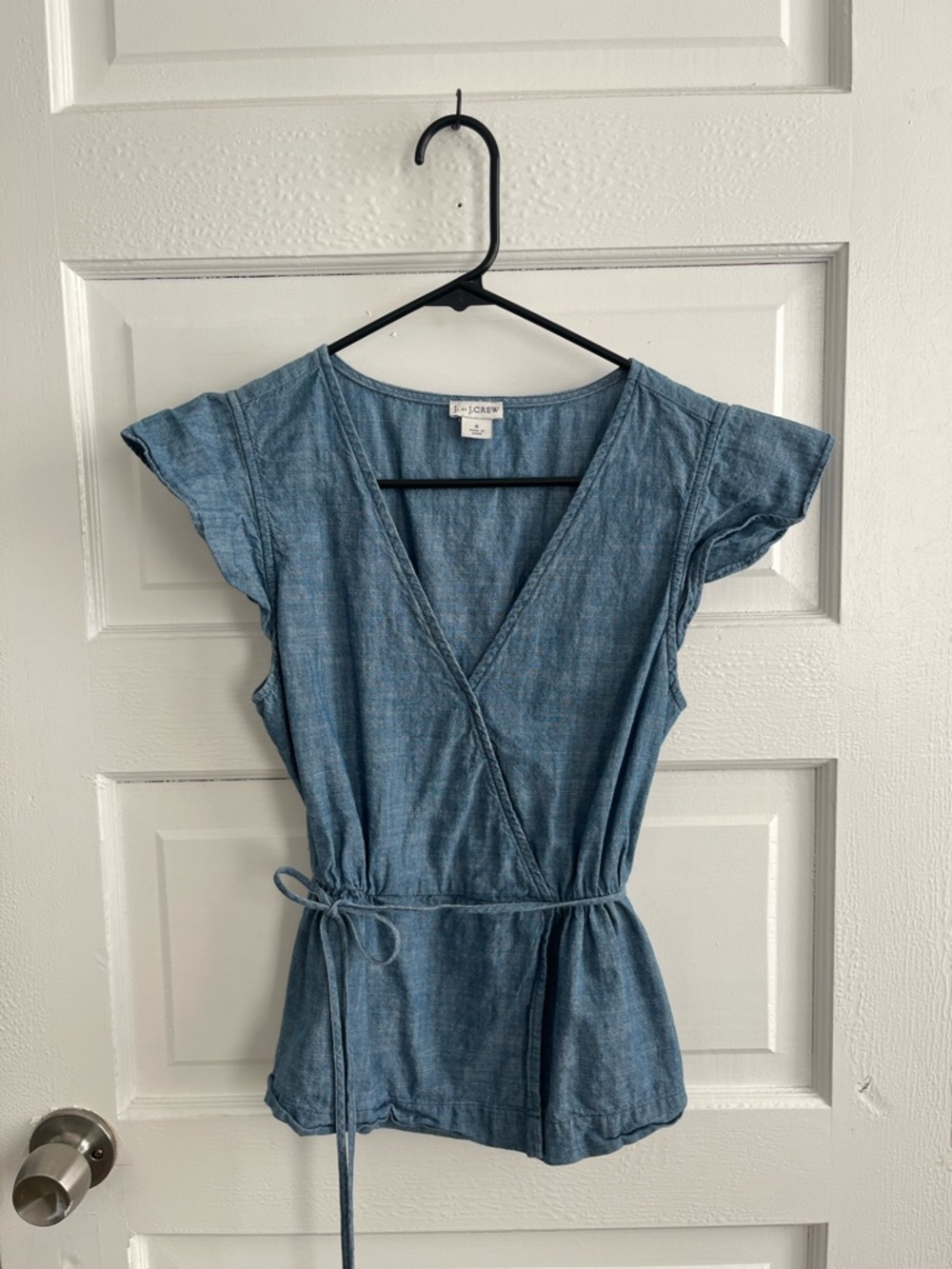 J. Crew Light Blue Denim Wrap-Style Top
